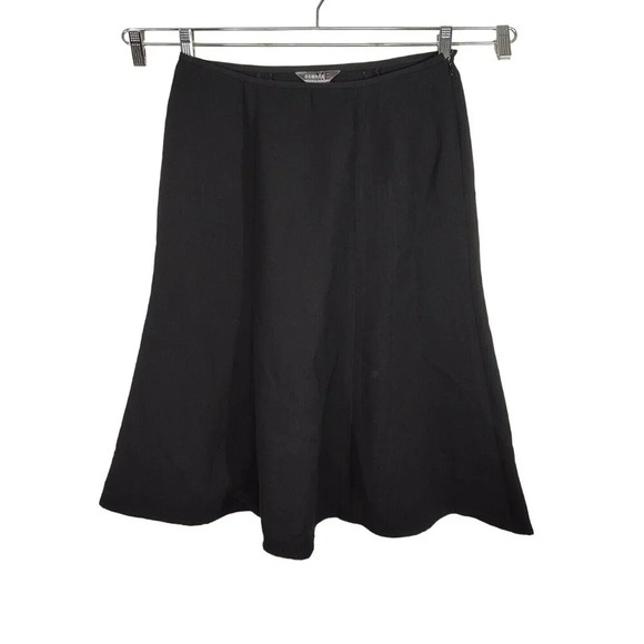 Vtg George Mark Eisen Black Flare Aline Midi Skirt Women Size 8 Work Business - Picture 1 of 6